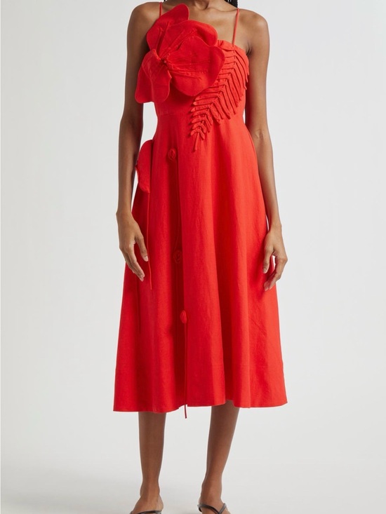 FARM Rio Dresses & Skirts - FARM Rio Red Spaghetti-Strap Midi Dress with Floral Detail